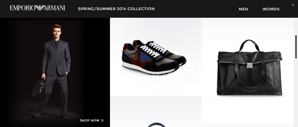 Armani pushdown ad — initial collapsed state