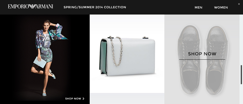 Armani pushdown ad — full overlay state