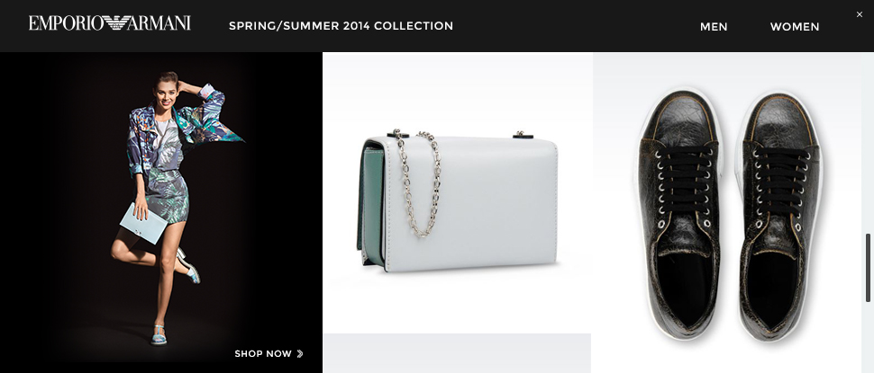 Armani pushdown ad — scroll-triggered expansion